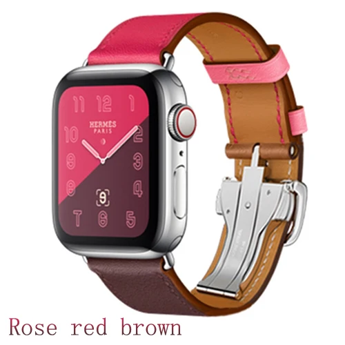 Rose red brown Кожаный ремешок для apple watch band 5, 4, 44 мм, 40 мм, correa iwatch 3, 2, 42 мм, 38 мм, браслет с пряжкой, аксессуары для apple watch - Цвет ремешка: Rose red brown