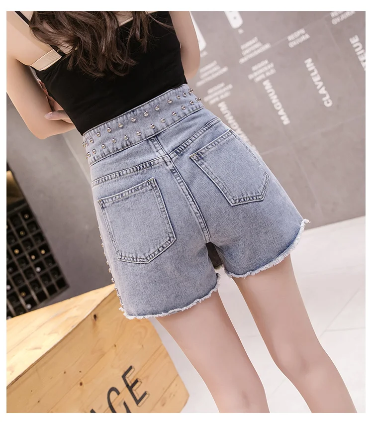 #0608 Summer Shorts Skirts Women Front Buttons Sexy High Waist Shorts For Women With Rivet Punk Club Women's Shorts Skirts Sexy black denim shorts