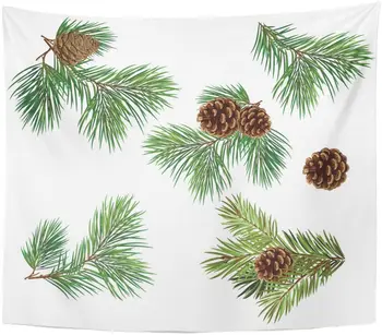 

Tapestry Green Branch Collection of Christmas Tree Branches Pine Cones Tapestries Wall Hanging for Living Room Bedroom