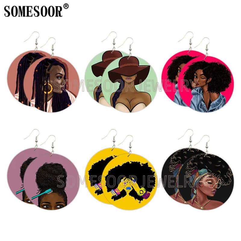 SOMESOOR афро косы поп арт печатные деревянные висячие серьги черная девушка рок