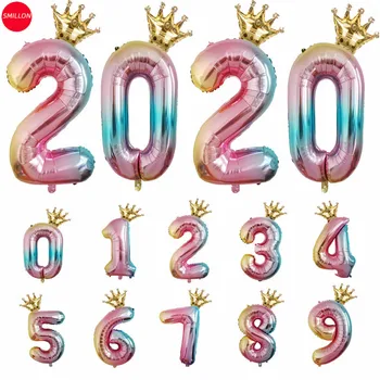 

2 pcs 32 inch Gradient Digital balloon Mini crown balloon Combo number balloon Balloon column minnie baby יום הולדת 2 ballon