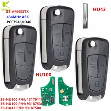Chave remota fob 433mhz pcf7946 da aleta 2/3 botões da substituição de keyecu para vauxhall/opel vectra c, signum 2003-2007 uncut hu43 ou hu100