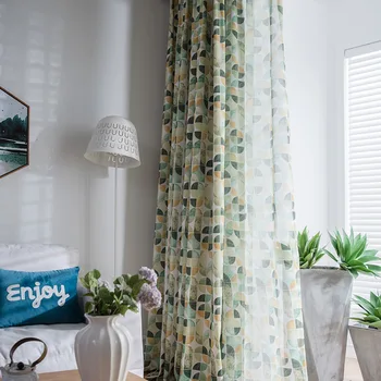 

Green plant window curtains for Living Room Bedroom Flower Sheer tulle and curtain printing blackout curtains Shading 70% ZH204Y
