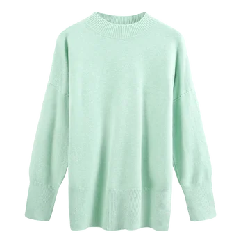 

Half High Neck Knitted Sweater Women's 2019 New Loose Fall Winter Thin Simple Long Sleeve Top Pullover Turtleneck Solid Pink