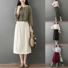 JAYCOSIN Женская Однотонная юбка для отдыха, Корейская Janpan размера плюс, высокая эластичная талия, свободная до середины икры летняя юбка, Женская Праздничная 1130