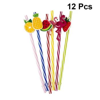 

12pcs Drinking Straws Hawaii Themed Plastic Decorative Paper Straws Party Decors Drinking Pipettes for Hawaii Party