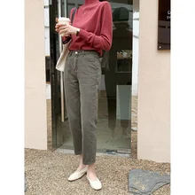 Autumn and winter 2020 new pants women's straight pants fashion casual jeans Korean high waist thin wide leg pants 3072