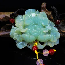100% Natural Hand-carved Jade Pendant Jadeite Necklace peony flower