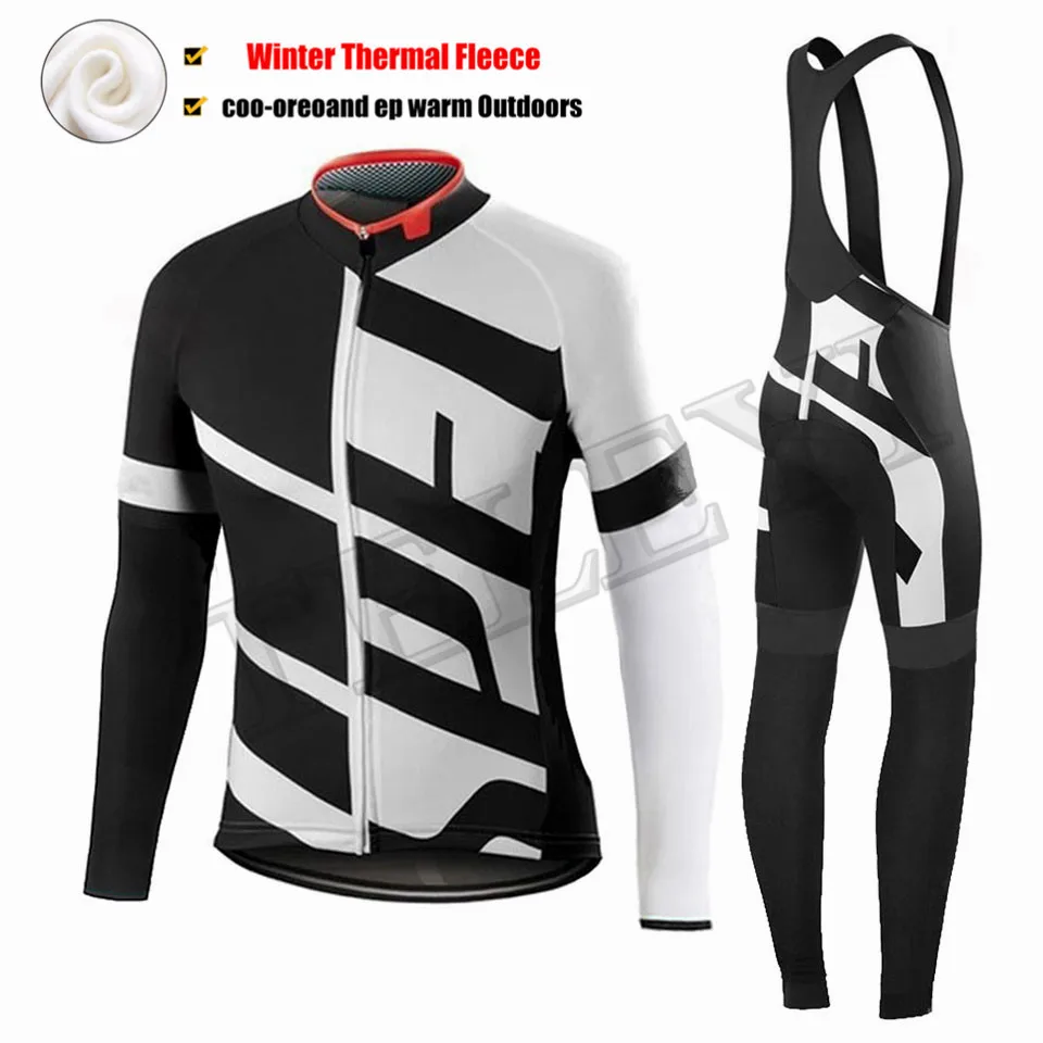 Черная велосипедная одежда с длинным рукавом, Теплая Флисовая одежда Ropa Invierno MTB, зимняя одежда для велоспорта - Цвет: Cycling set