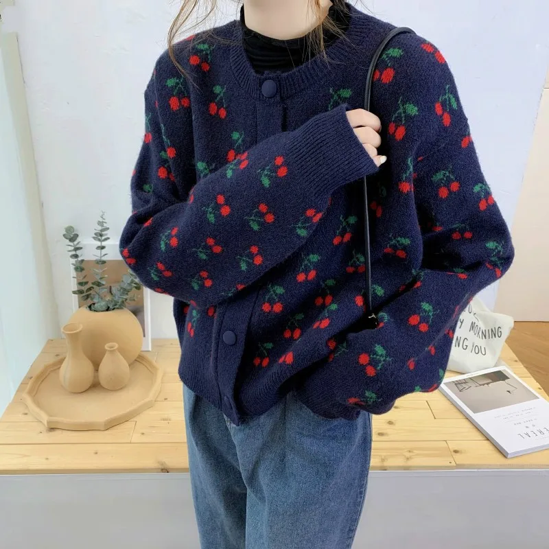 

2020 Autumn Winter Women's Knitwear Knitted Cardigans Button Up Embroidery Flower Vintage Cardigans Oversize Lady Sweaters