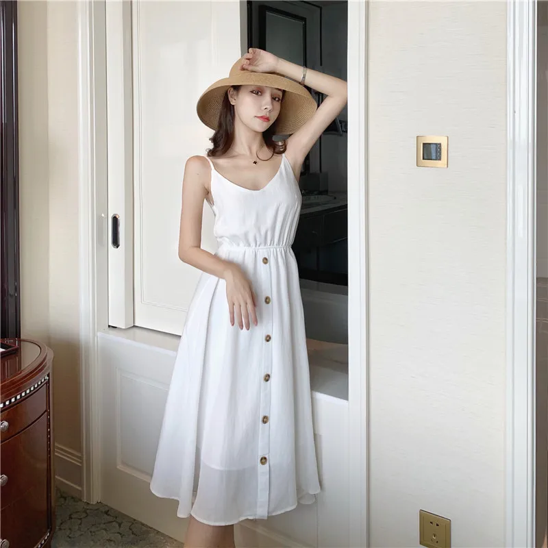 Новое Женское летнее платье белое с открытой спиной v-образным вырезом слинг