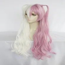 Perruque synthétique longue pour femmes, perruque de Cosplay, Costume de Super Danganronpa Monomi, cheveux blancs roses résistants à la chaleur