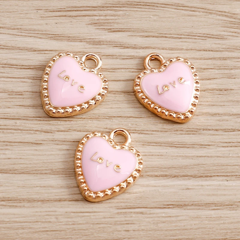 10pcs 12*14mm Lovely Love Heart Charms for Jewelry Findings Making Colorful Letter Charms Pendants Necklaces Earrings Crafting