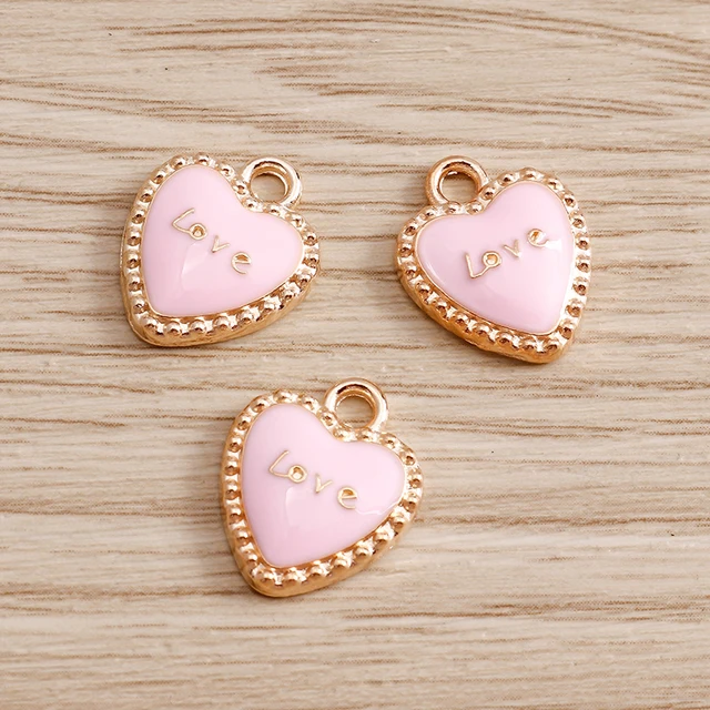 10pcs 12*14mm Lovely Love Heart Charms for Jewelry Findings Making Colorful Letter Charms Pendants Necklaces Earrings Crafting Pink