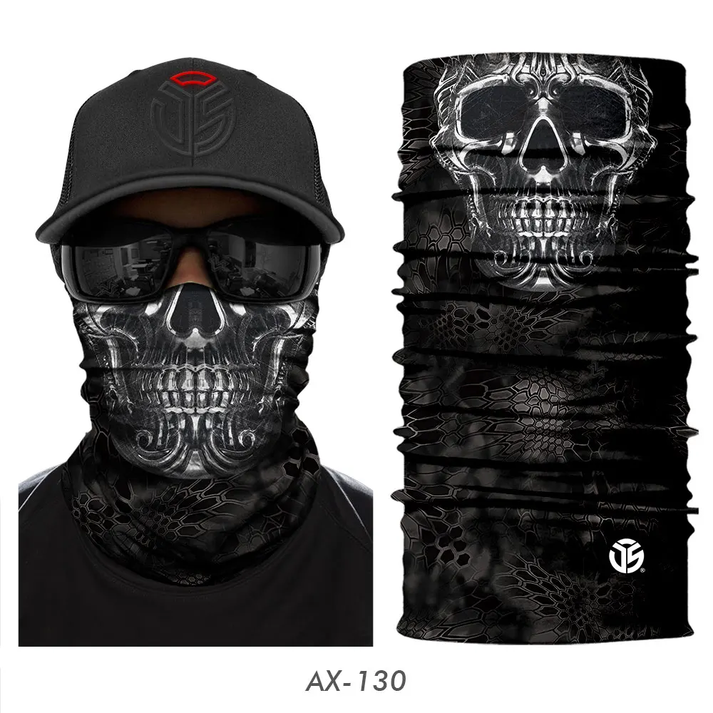 AX-130 3D Skull Ghost Balaclava Neck Gaiter Motorcycle Bandana Head Shield Skeleton Moto Biker Tube Scarf Headband Half Face Mask Men - Цвет: AX-130