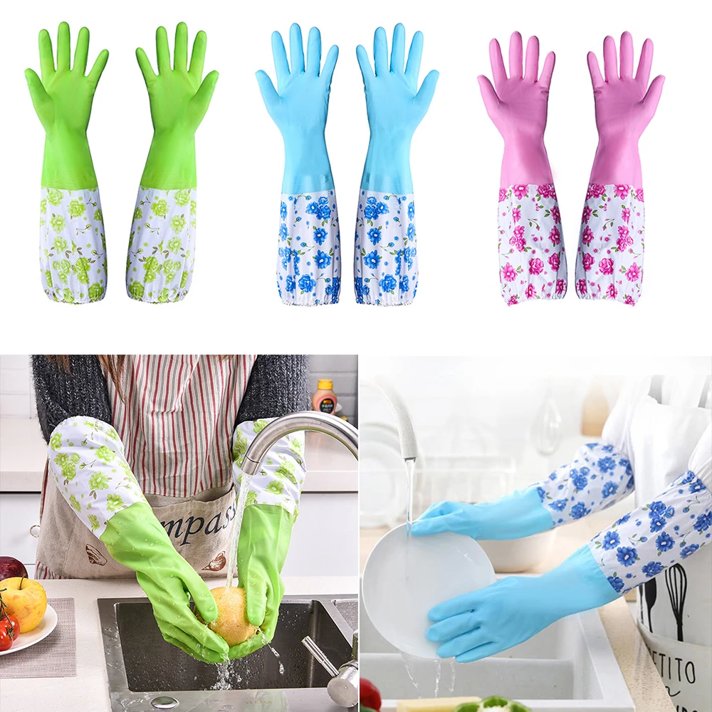 

1 Pair Long Sleeve Magic Dishwashing Scrubber Dish Washing Sponge Rubber Scrub Gloves Kitchen Cleaning Home Kitchen Supplies