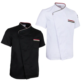 

2Pcs Unisex Chef Jacket Snap Button Restaurant Kitchen Chef Uniform Work Wear Summer Short Sleeve Chef Jacket Uniform