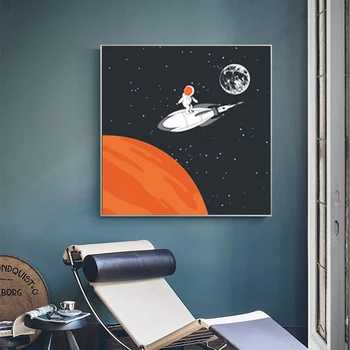 

Modern Moon Astronaut Spaceship Canvas Painting Poster and Print Living Room Bedroom Pictures Wall Art Decoration Home Decor