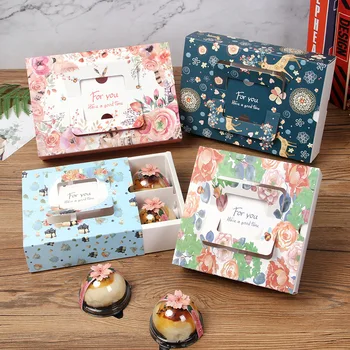 

5pcs Mini Mooncake Paper Gift Box Transparent Window Candy Cookies Cake Box Wedding Favor Gift Bag Baby Shower Party Decor