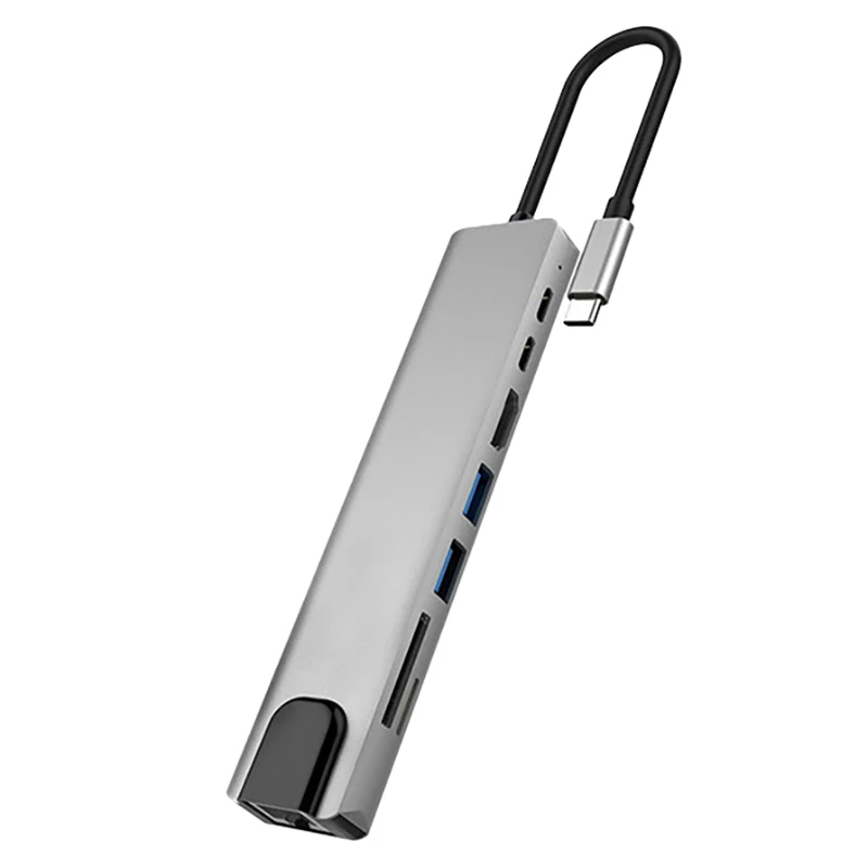 USB C концентратор 8 в 1 Тип адаптер с 4K HDMI 65 Вт PD зарядки USB3.0 SD/TF 100M Ethernet Порты и