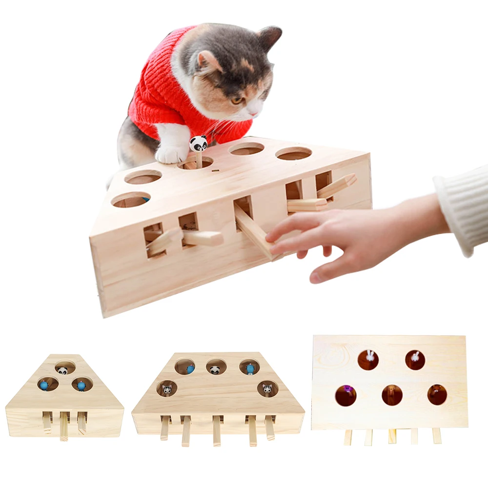 Игрушки для кошек, интеллектуальные Домашние животные, твердая деревянная игрушка для кошек, Охотничья игрушка, Интерактивная 3/5-holed, сиденье для мыши, царапина, Интерактивная игрушка для кошек, Новинка