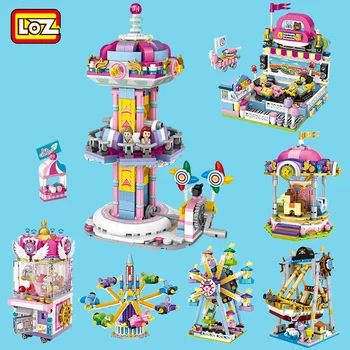 

LOZ Amusement Park Merry Go Round Pirate Ship Ferris Wheel Clip Dolls Machine Plane Mini Block Diamond Small Building Toy no Box