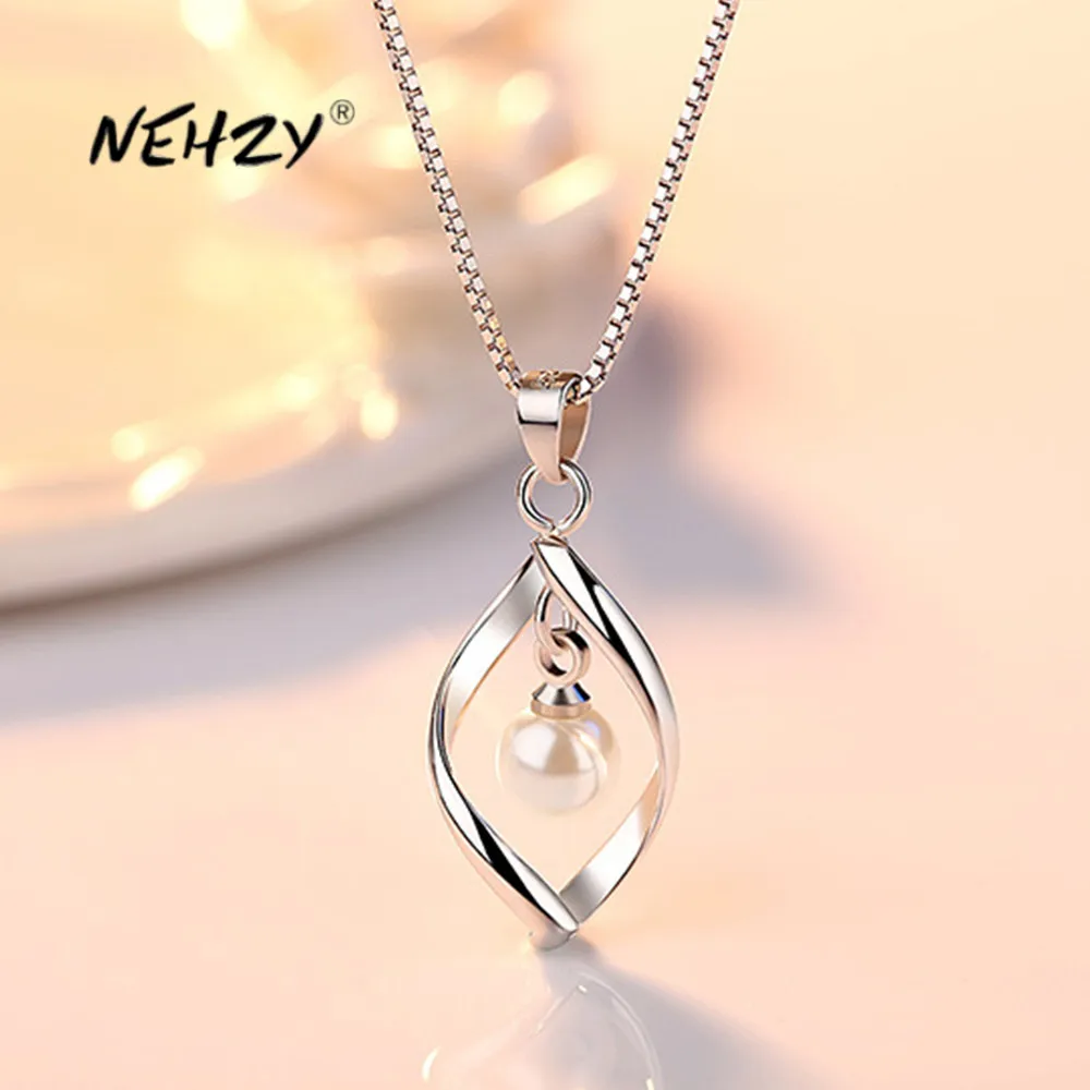 NEHZY 925 sterling silber neue frauen mode schmuck hohe qualität einfache twisted perle hohl anhänger halskette länge 45CM
