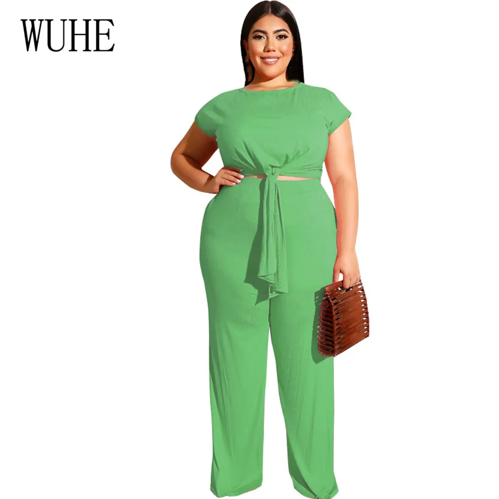 

WUHE Rompers Women Jumpsuits Large Size 4XL 5XL Summer Two Pieces Sets Lace-up Short Sleeve Casual Big Size Overalls Playsuits
