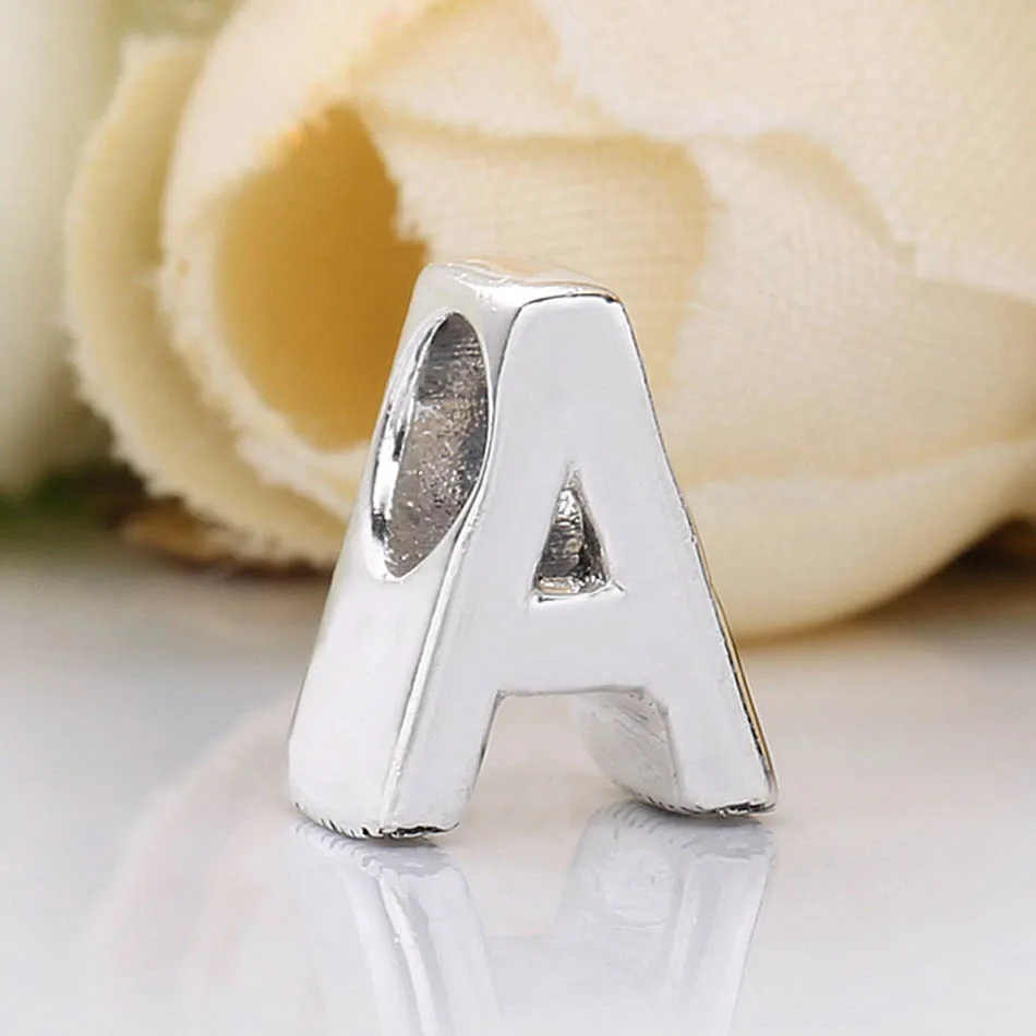 A-Z винтажный Гладкий Алфавит 26 буквенный символ Шарм Fit Pandora браслет бусины из стерлингового серебра 925 DIY ювелирные изделия