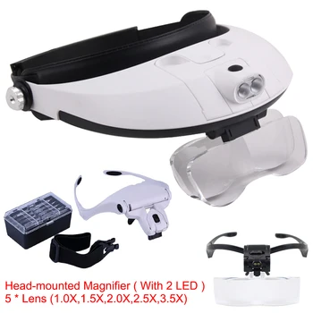 

Glasses Loupe Watchmaker Repair Tool Glasses Magnifier LED Headband Magnifying Glass 1.0X 1.5X 2.0X 2.5X 3.5X With 2 LED