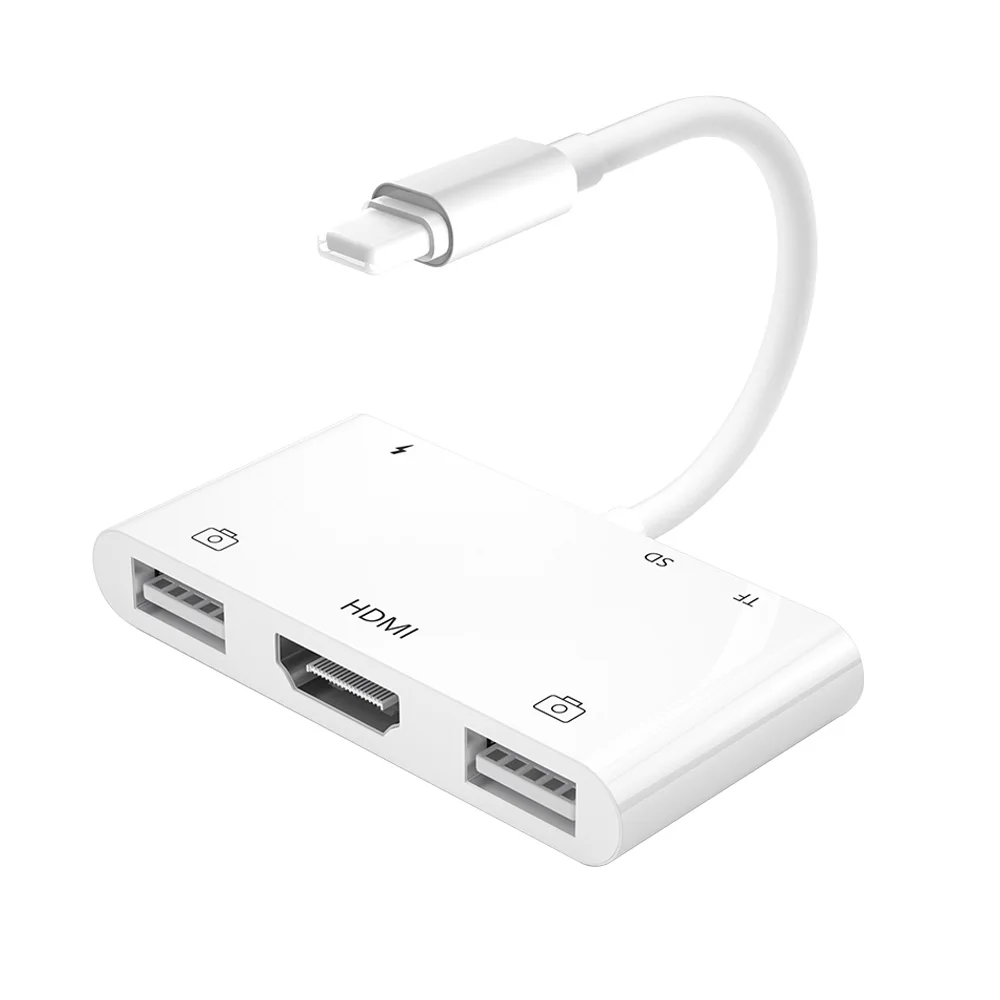 6 in 1 Lightning to HDMI Adapter USB SD TF Card Reader Digital AV TV OTG 1080P Cable Hub For iPhone 12/11Pro /X /XR /Xs Max/iPad | Мобильные