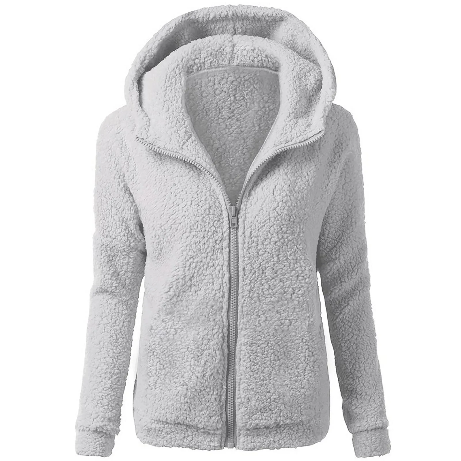 Winter Wool Zipper Cardigan Jacket Women Warm Long Sleeve Hoodie Solid Color Plush Casual Loose Hooded Ladies Coat 2