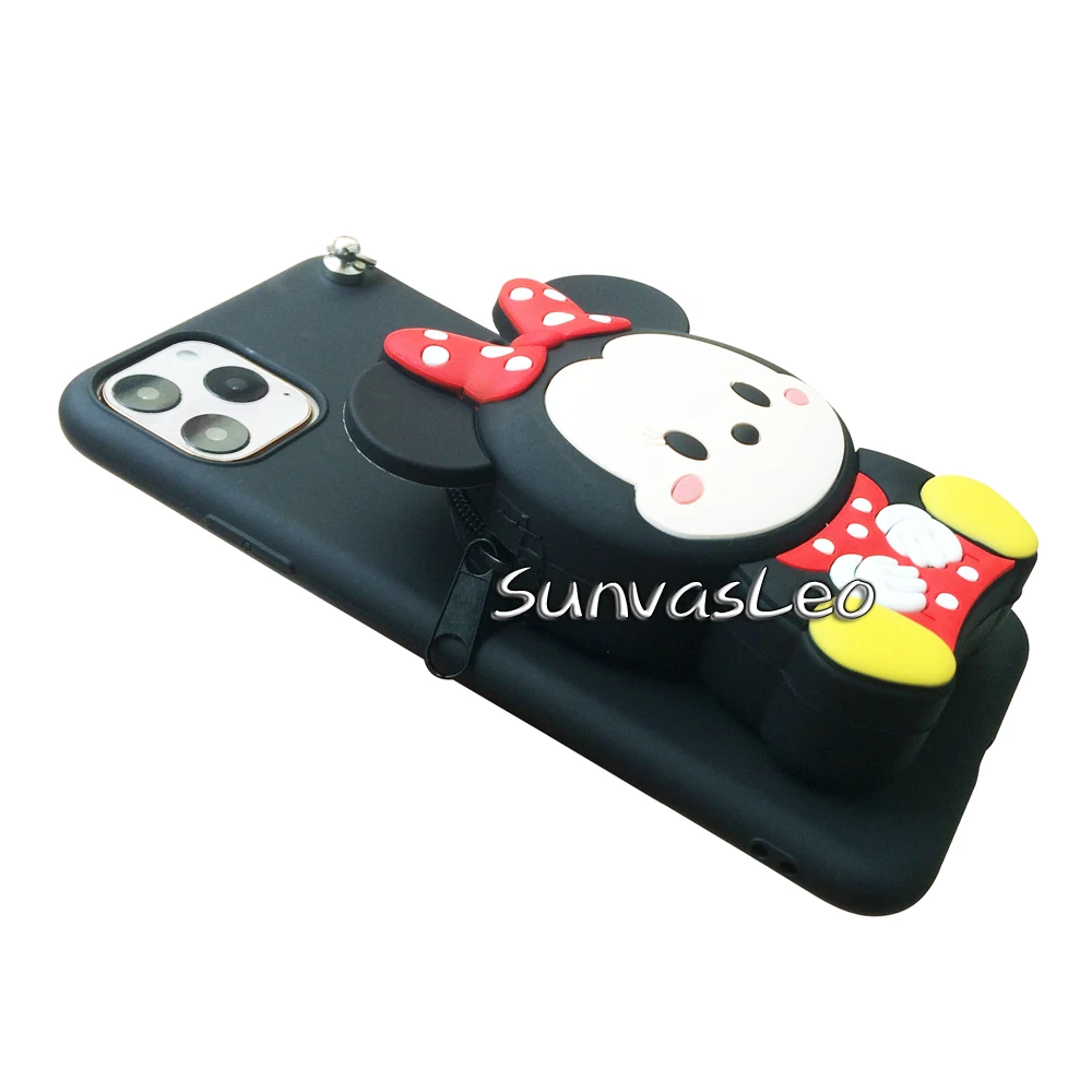 Для iPhone 11/11 Pro/11 Pro Max 3D кошелек милый мультфильм животных Мягкий силиконовый чехол-кошелек с ремешком цепь сумка кабель