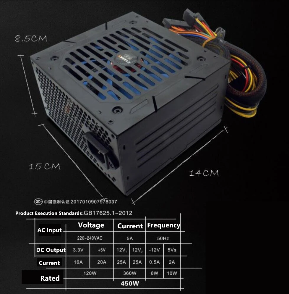 Блок питания для ПК для Evesky ATX 12 В Intel AMD Dorsal line GPU Блок питания Номинальная 450 Вт Пиковая 650 Вт Питание Игра престолов 650WS