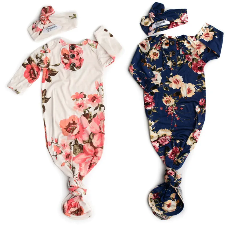 Пеленки с цветами для новорожденных, одеяло, спальный мешок с длинными рукавами и пуговицами, осенняя одежда из хлопка, повязка на голову