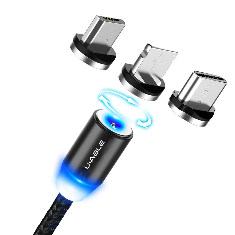 Магнитный кабель Micro USB в нейлоновой оплетке 1 м светодиодный быстрой зарядки Type C