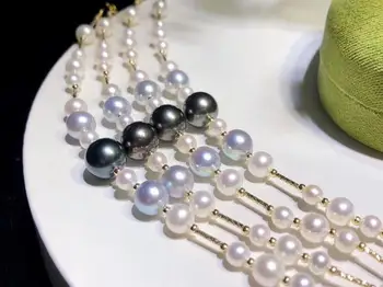 

D422 Pearl Bracelet Fine Jewelry Solid 18K Gold 4-10mm Natural Fresh Water White and Black Pearls Bracelets