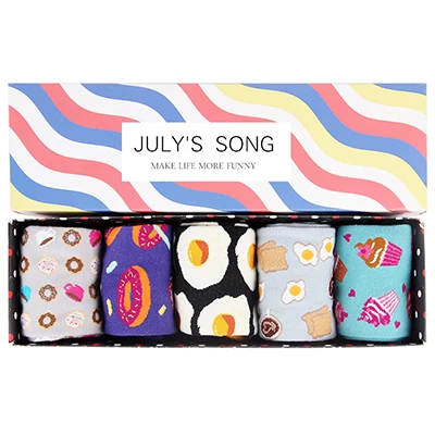 JULY'S SONG Happy Socks, Женские Смешные художественные носки, Мультяшные зимние теплые милые розовые суши носки, пончики, тост, Grappige Sokken - Цвет: 5 pairs with box