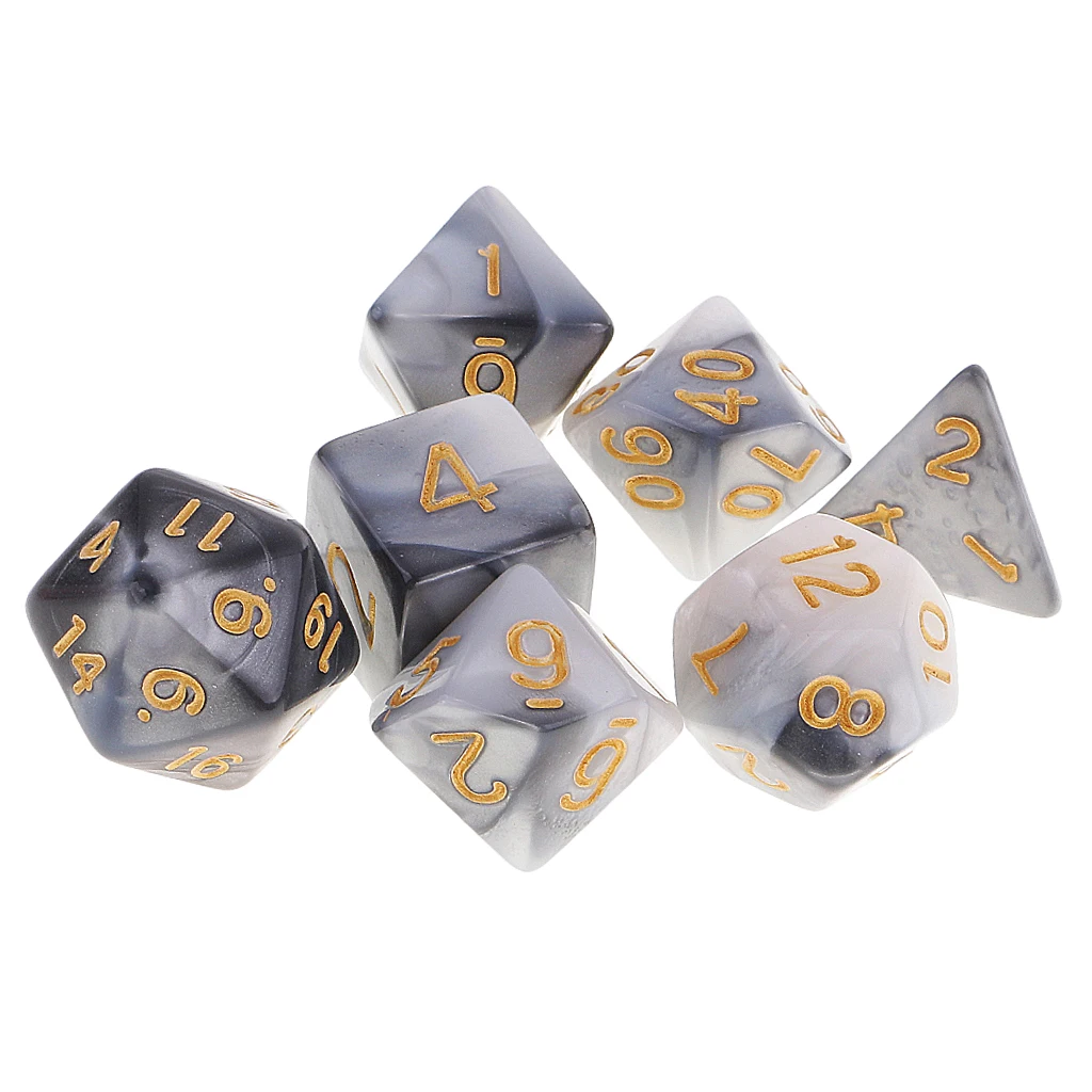 B-Grey White 7 шт многогранные кости для подземелий и драконов DND Dados RPG MTG настольная игра D20 D12 D10 D8 D6 D4 набор разноцветных кубиков и кубиков - Цвет: B-Grey White