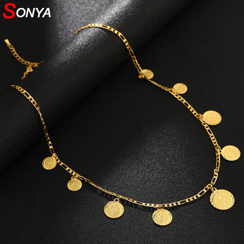 SONYA 45 см+ 5 см/металлическая монета ожерелье для женщин монета золотого цвета ожерелье s украшения Африки Шарм Arab Luck подарок