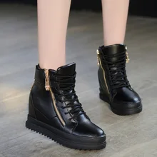 Женская спортивная обувь, визуально увеличивающая рост; сезон весна-осень; кроссовки на плоской танкетке с боковой молнией; прогулочная обувь; ZW-114