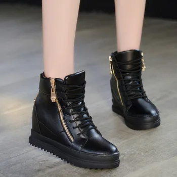

Spring and Autumn invisible height increase high women sports shoes flat bottom wedge side zipper sneakers walking shoes ZW-114
