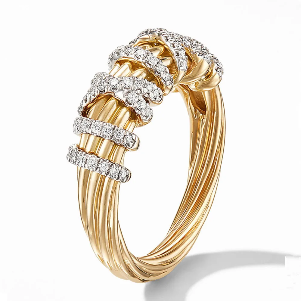 Gold Color Rings Women Luxury Hollow Out Cross Cubic Zirconia Party Gift Wedding Bands
