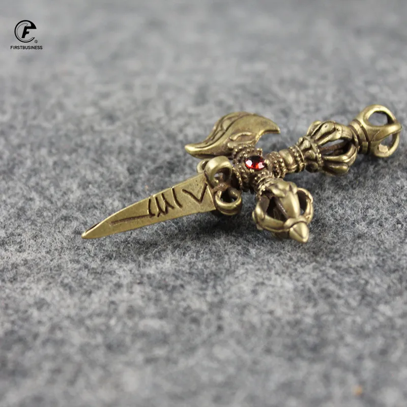 Copper Enamel Beads Vajry Pestle Ornaments Vintage Brass tea needle Key Chains Pendants Buddha Instruments Lucky Home Decoration