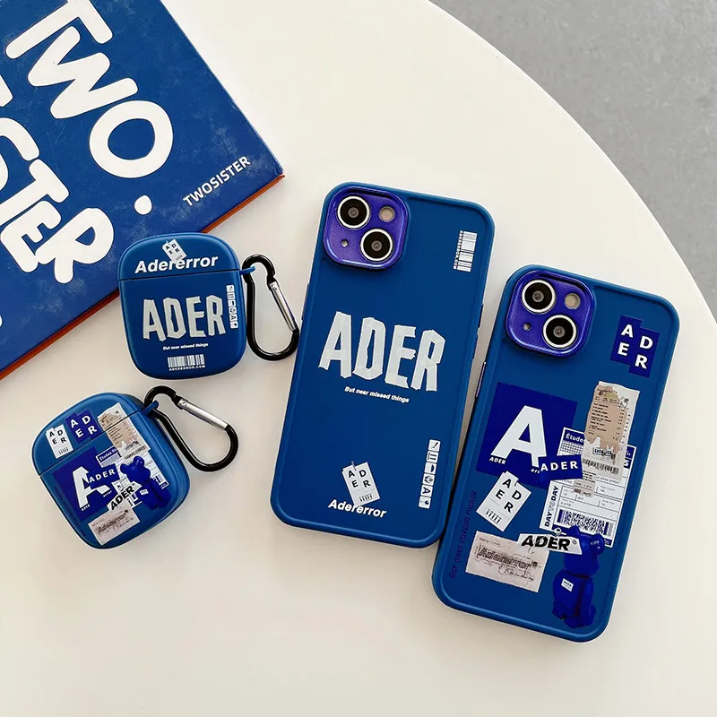 Casing Ponsel Terbaru Korea Ins Ader Logo Label Kesalahan untuk iPhone 7 8  Plus 13 12 11 Pro X XS MAX XR Maison Kitsune Sampul Lubang Halus