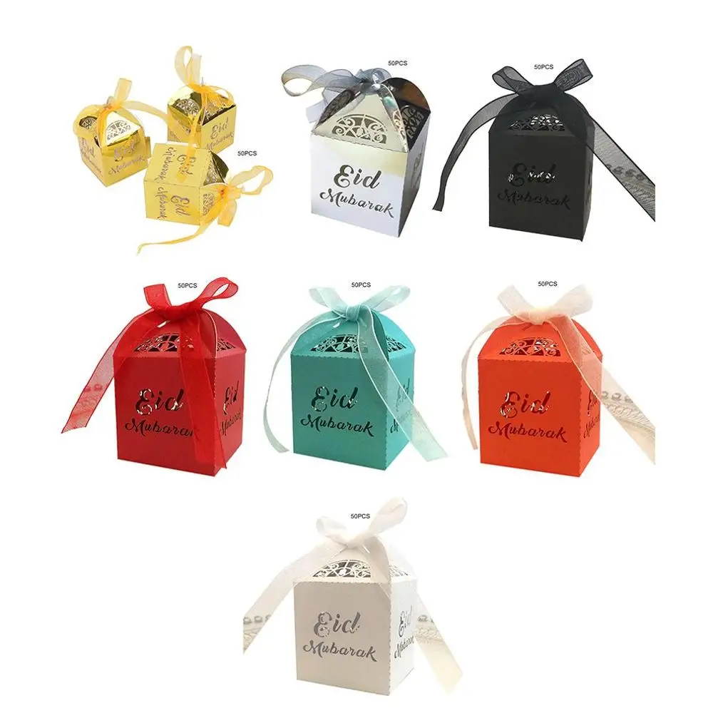 

50Pcs Muslim Ramadan Festival Eid Candy Chocolate Box Hollow Wedding Candy Box Middle East Eid Mubar