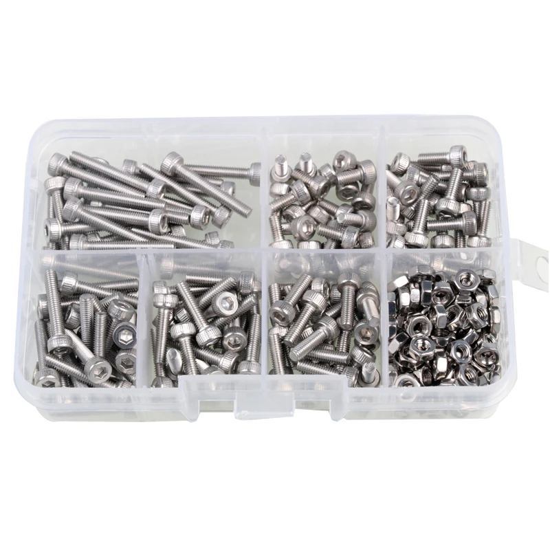 

250Pcs M3 Stainless Steel Hexagon Socket Head Screws & Nuts 0.5(Pitch) Set Repair Tools for Metal Working/Electrical