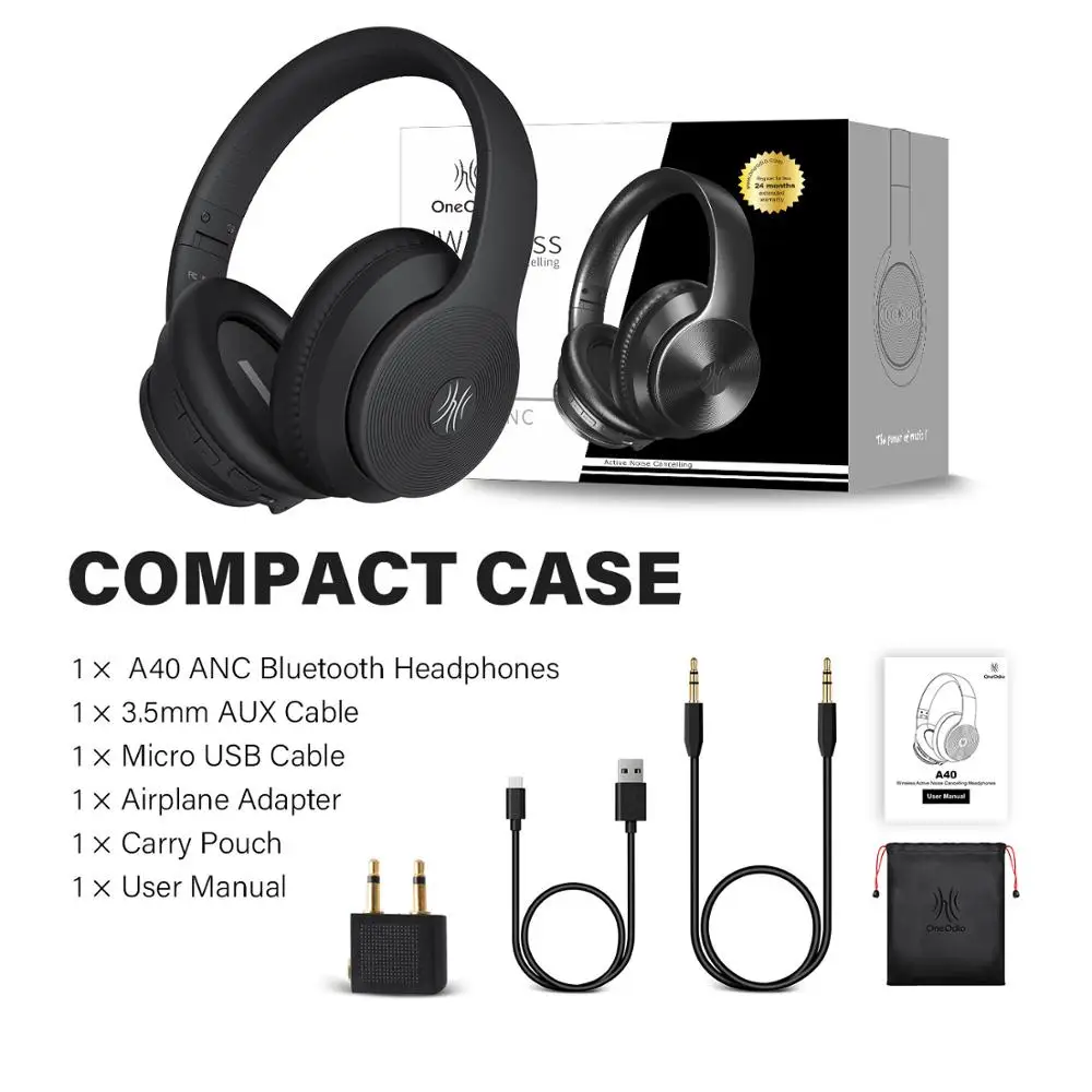 Беспроводные наушники Oneodio A40 с активным шумоподавлением Bluetooth V5.0 ANC гарнитура