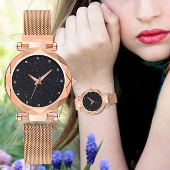 

WJ-7921 Luxury Mesh Diamond Women Watches Fashion Ladies Starry Sky Magnetic Watch Rhinestone Female Cielo estrellado relojes