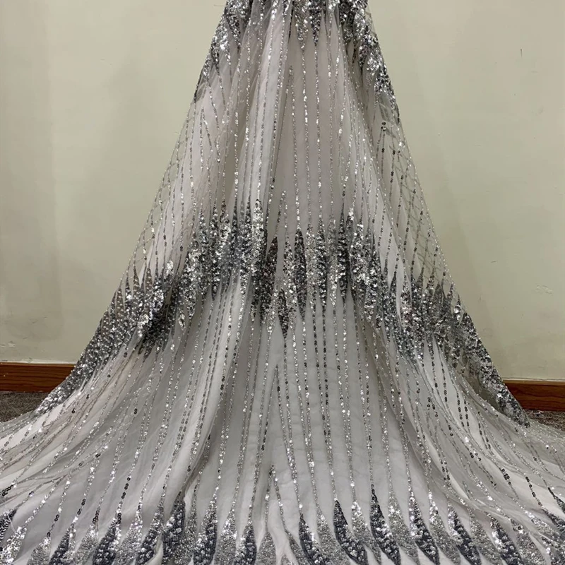 

New Design Sequins Tulle Lace Fabric 2020 High Quality Material French Embroidery Nigerian Lace Fabrics For Wedding Party Dress